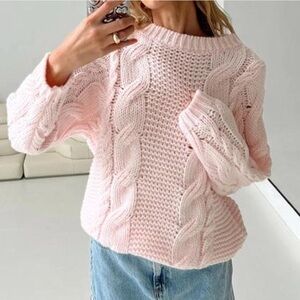 Princess Polly Light Pink Cable Knit Sweater